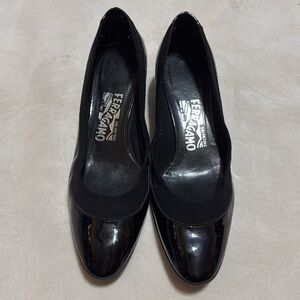 Salvatore Ferragamo Womens Black Patent Leather Italy Slip On Pump Heels